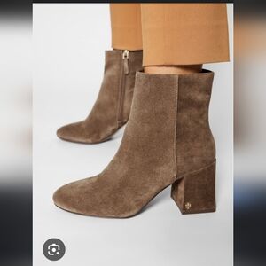 Tory Burch Kira Taupe Suede Ankle Booties